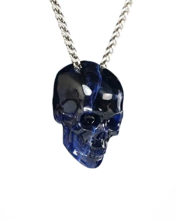 Hollow Essence - 1.4" Sodalite Hand Carved Crystal Skull Pendant, Crystal Healing Skull Jewelry, for Women & Men