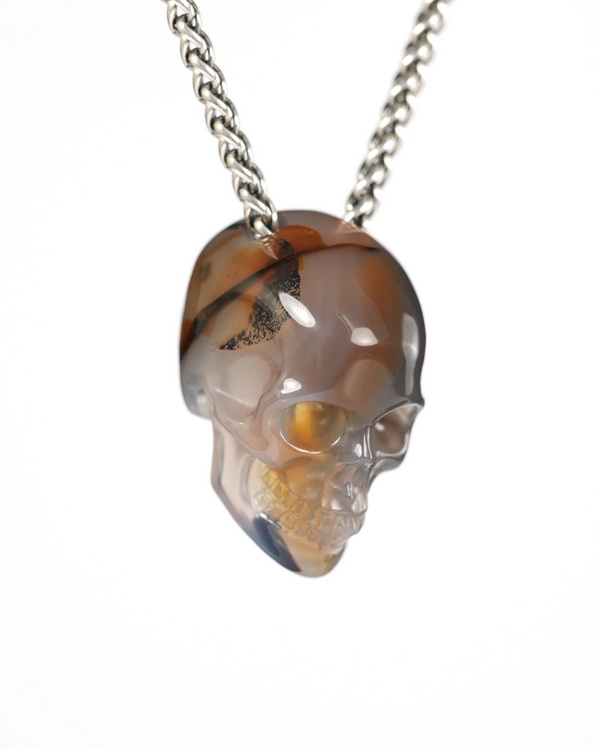 Hollow Essence - 1.2" Agate Hand Carved Crystal Skull Pendant, Crystal Healing Skull Jewelry, for Women & Men