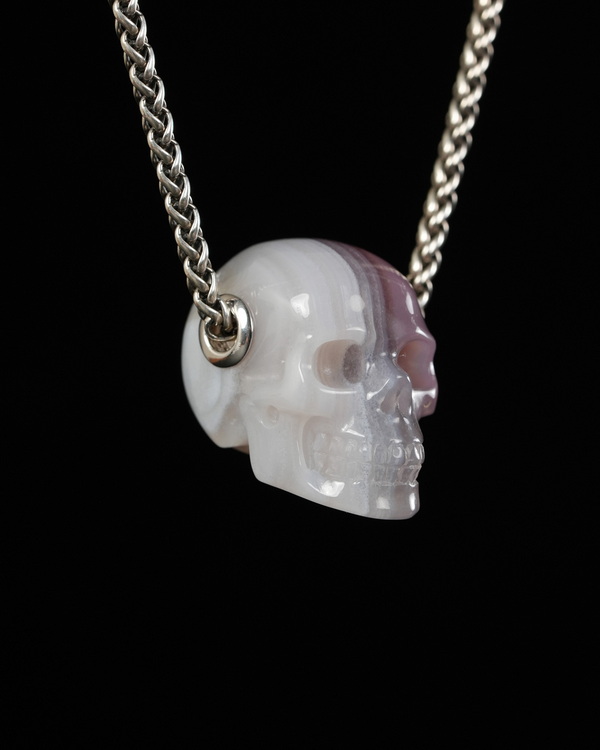 Skullis Signature 1.2" Mozambique Agate Hand Carved Crystal Skull Pendant, Crystal Healing Skull Jewelry, for Women & Men