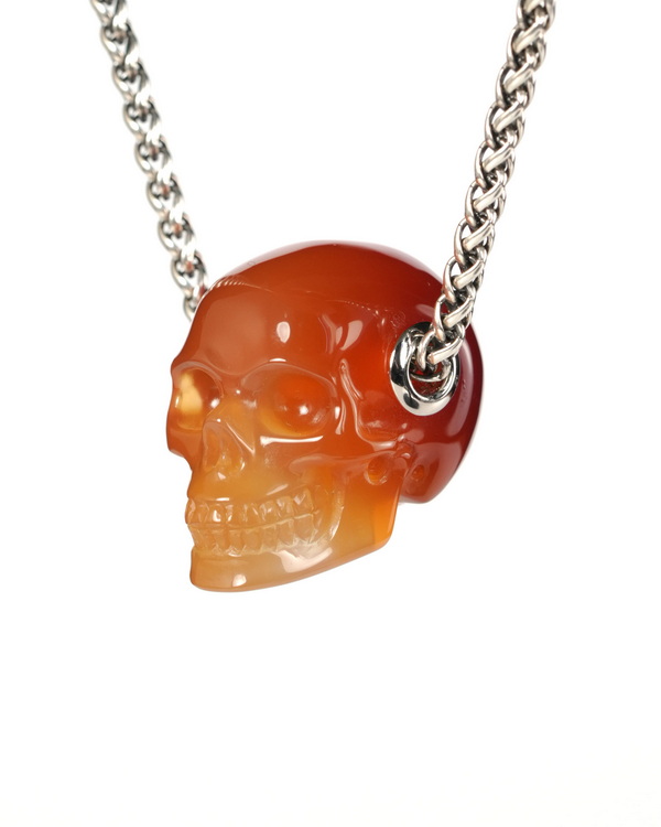 Skullis Signature 1.2" Carnelian Hand Carved Crystal Skull Pendant, Crystal Healing Skull Jewelry, for Women & Men