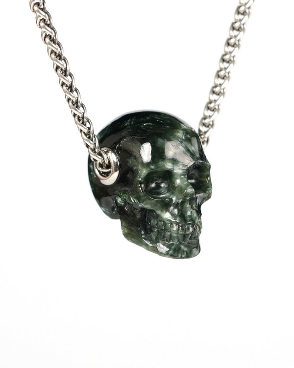 Skullis Signature 1.2" Seraphinite Hand Carved Crystal Skull Pendant, Crystal Healing Skull Jewelry, for Women & Men