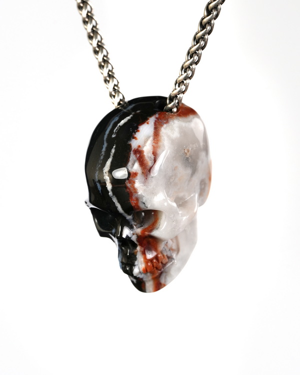 Hollow Essence - 1.4" Black Zebra Agate Hand Carved Crystal Skull Pendant, Crystal Healing Skull Jewelry, for Women & Men