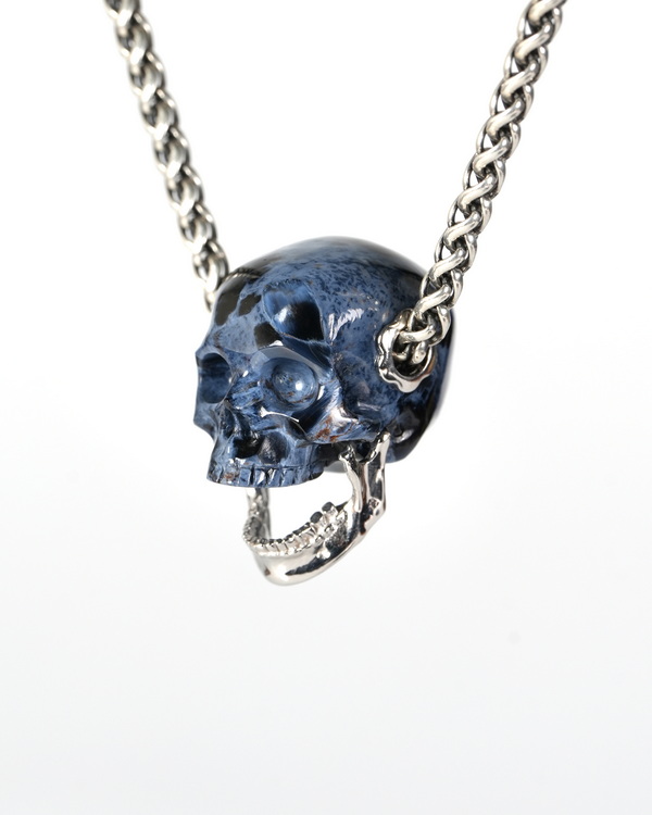 0.9" Pietersite Hand Carved Crystal Skull with Sterling Silver Movable Jaw Pendant, Crystal Healing Skull Jewelry, for Women & Men