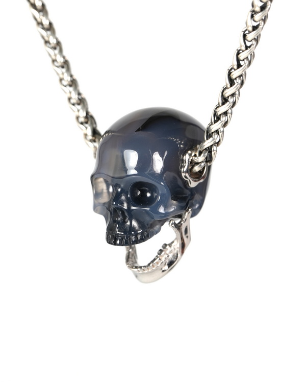0.9" Agate Hand Carved Crystal Skull with Sterling Silver Movable Jaw Pendant, Crsytal Healing Skull Jewelry, for Women & Men