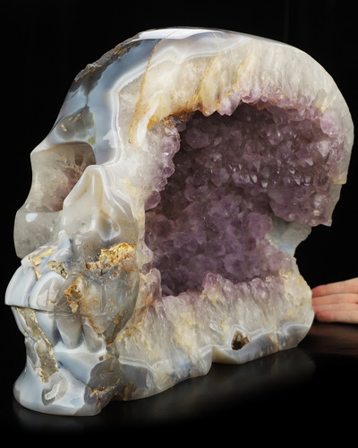 62.3LB Titan 13.6" Agate Amethyst Geode Hand Carved Crystal Skull, Realistic, Crystal Healing