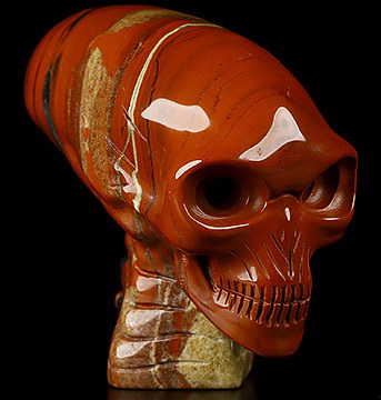 3.7" Red Jasper Carved Crystal Elongated Mayan Alien Skull & Spine, Crystal Healing