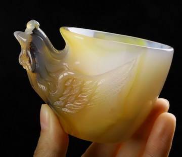 2.3" Premium Brazilian Agate Carved Crystal Cup&Phoenix, Realistic