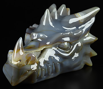 5.7" Premium Brazilian Agate Carved Crystal Dragon Head Skull, Crystal Healing