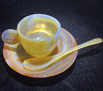 3.3" Premium Brazilian Agate Carved Crystal Coffee Cup & Spoon, Crystal Healing