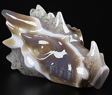 5.5" Premium Brazilian Agate Carved Crystal Dragon Head Skull, Crystal Healing