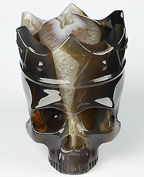 5.2" Premium Brazilian Agate Carved Crystal Queen Skull Sculpture, Crystal Healing
