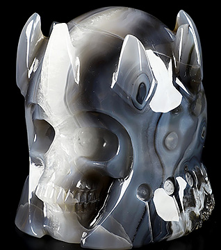 4.7" Premium Brazilian Agate Carved Crystal King Skull Sculpture, Crystal Healing