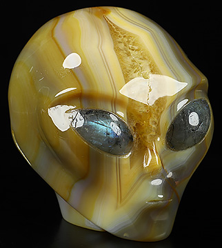 4.1" Premium Brazilian Agate Carved Star Being Female Alien with Labradorite Eyes，, Crystal Healing