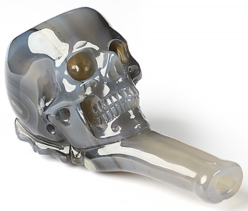 3.1" Premium Brazilian Agate Carved Crystal Pipe Skull, Crystal Healing