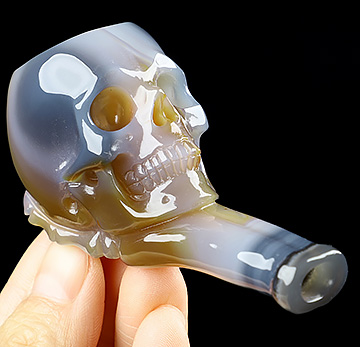 3.1" Premium Brazilian Agate Carved Crystal Skull Pipe,Super Realistic, Crystal Healing