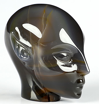 1.7" Premium Brazilian Agate Carved Fairy Elf Alien Crystal Skull Companion Sculpture, Crystal Healing