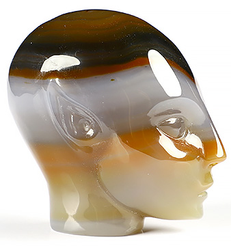 1.7" Premium Brazilian Agate Carved Fairy Elf Alien Crystal Skull Companion Sculpture, Crystal Healing