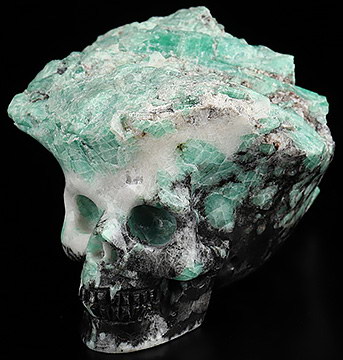 Gemstone 2.8" Emerald Hand Carved Crystal Skull Fine Art Sculpture, Crystal Healing