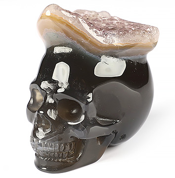 1.9" Amethyst & Agate Druse Carved Crystal Skull, Realistic