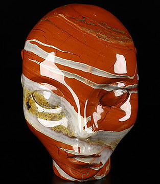 4.2" Red Jasper Carved Fairy Elf Alien Crystal Skull Companion Sculpture, Crystal Healing