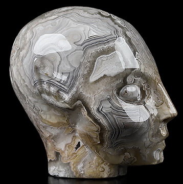 1.7" Crazy Lace Agate Carved Fairy Elf Alien Crystal Skull Companion Sculpture, Crystal Healing