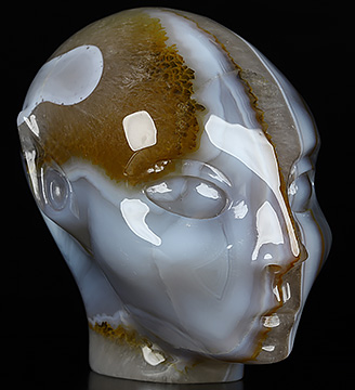 4.2" Premium Brazilian Agate Carved Fairy Elf Alien Crystal Skull Companion Sculpture, Crystal Healing