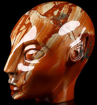 4.1" Red Jasper Carved Fairy Elf Alien Crystal Skull Companion Sculpture, Crystal Healing