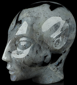 4.2" Labradorite Carved Fairy Elf Alien Crystal Skull Companion Sculpture, Crystal Healing