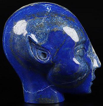 4.1" Lapis Lazuli Carved Fairy Elf Alien Crystal Skull Companion Sculpture, Crystal Healing