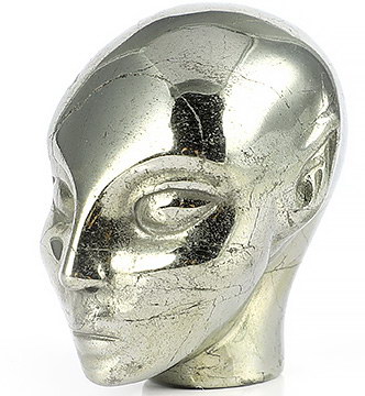 4.1" Pyrite Carved Fairy Elf Alien Crystal Skull Companion Sculpture, Crystal Healing