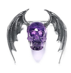 Amethyst & Sterling Silver Carved Crystal Skull Brooch, Skull Jewelry