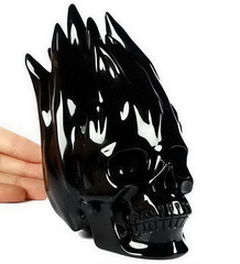 5.6" Black Obsidian Carved Crystal Skull Fire Skull, Saiyan Skull, Realistic, Crystal Healing