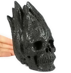 5.6" Hot Lava Stone Carved Crystal Skull Fire Skull, Saiyan Skull, Realistic, Crystal Healing