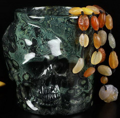 4.4" Kambaba Jasper Carved Crystal Skull Storage tank, Crystal Healing