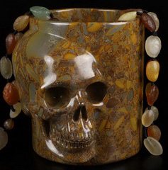 4.5" Bamboo Stone Carved Crystal Skull Storage tank, Crystal Healing