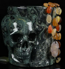 5.4" Kambaba Jasper Storage tank Carved Crystal Skull, Crystal Healing