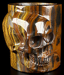 4.4" Tiger Iron Eye Carved Crystal Skull Storage, Coffee Jar、Pen Container, Crystal Healing