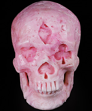 5.1" Pink Aragonite Hand Carved The Gambler Crystal Skull Sculpture, Crystal Healing