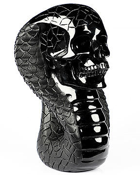 6.2" Black Obsidian Carved Crystal Cobra Skull Sculpture, Crystal Healing