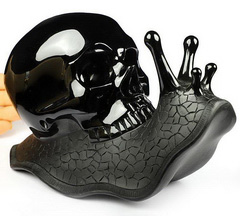 7.5" Black Obsidian Carved Crystal Skull with snail, Crystal Healing