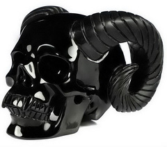 5.3" Black Obsidian Carved Crystal Skull Horned, Crystal Healing
