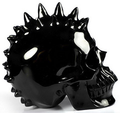5.1" Black Obsidian Carved Rivet Punk Crystal Skull, Crystal Healing