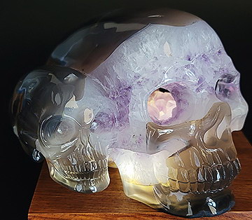 6.3" Agate Amethyst Geode Carved Crystal Double Skulls, Crystal Healing