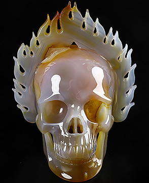 6.0" Agate Carved Crystal Fire Skull, Crystal Healing