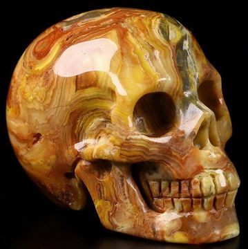 2.0" Crazy Lace Agate Carved Crystal Skull, Realistic