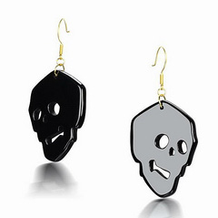 Black Onyx Carved Crystal Skull Earrings