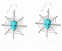 Turquoise Carved Crystal Skull Earrings