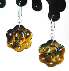 Tiger's Eye Carved Crystal Skull Earrings