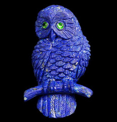 Gemstone Lapis Lazuli Carved Crystal Owl Brooch