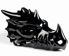 New Design 5.6" Black Obsidian Carved Crystal Dragon Skull Sculpture